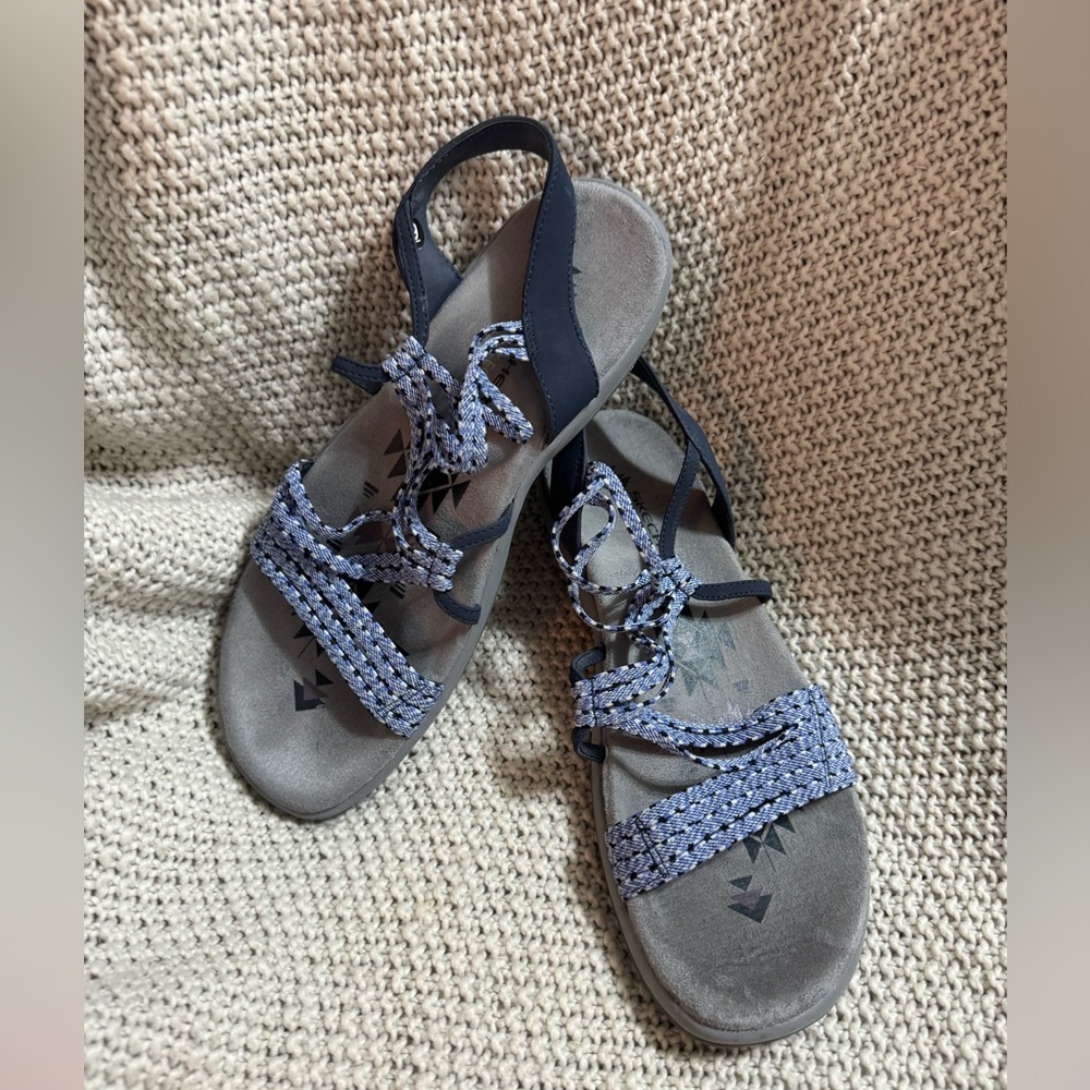 Skechers Reggae Sandal Womens Stretch Slingback Blue Slip On Aztec Size 8